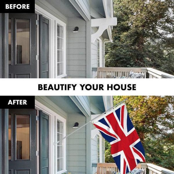 G128 Combo Pack: 6 Feet Tangle Free Spinning Flagpole (Silver) UK United Kingdom Flag 3x5 ft Printed 150D Brass Grommets (Flag Included) Aluminum Flag Pole - Image 3