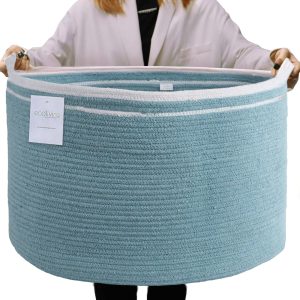 Recycled Cotton Rope Storage Basket 21.7 x 21.7 x 13.8 Inches Extra Large Basket for Cushions Blanket Pillows Toys Stylish and Eco Friendly Living Room Rope Basket Gray