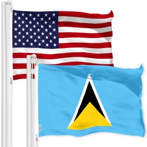 G128 Combo Pack: American USA Flag 3x5 Ft & Saint Lucia Saint Lucian Flag 3x5 Ft | Both LiteWeave Pro Series Printed 150D Polyester, Brass Grommets