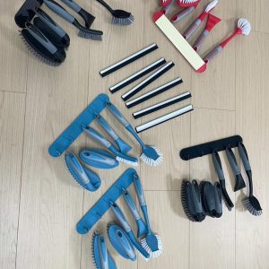 Scrub Brush Set of 6 pcs Cleaning Shower Scrubbers with Squeegee for Shower Glass and Adhesive Wall Hooks Including Grout Cleaner Brush Scrub Brushes for Cleaning Bathroom Shower Tile Bathtub