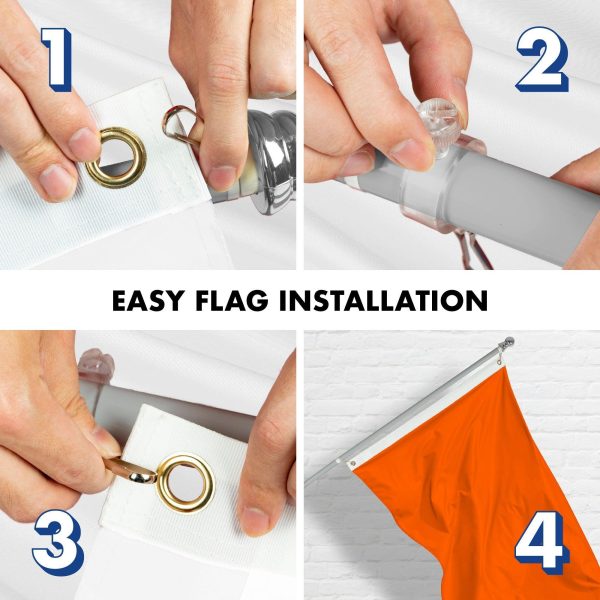 G128 Combo Pack: 6 Feet Tangle Free Spinning Flagpole (Silver) Solid Orange Flag 3x5 ft Printed 150D Brass Grommets (Flag Included) Aluminum Flag Pole - Image 7