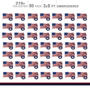 MULTI PACK: American Flag 210D Embroidered Polyester 3x5 Ft  - 50 PACK
