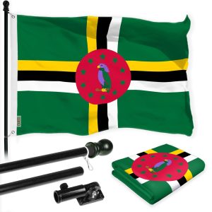 G128 Combo Pack: 6 Ft Tangle Free Aluminum Spinning Flagpole (Black) & Dominica Dominican Flag 3x5 Ft, LiteWeave Pro Series Printed 150D Polyester | Pole with Flag Included