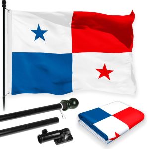 G128 Combo Pack: 6 Feet Tangle Free Spinning Flagpole (Black) Panama Panamanian Flag 3x5 ft Printed 150D Brass Grommets (Flag Included) Aluminum Flag Pole