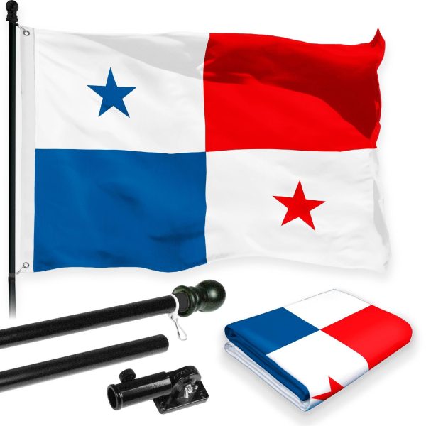 G128 Combo Pack: 6 Feet Tangle Free Spinning Flagpole (Black) Panama Panamanian Flag 3x5 ft Printed 150D Brass Grommets (Flag Included) Aluminum Flag Pole