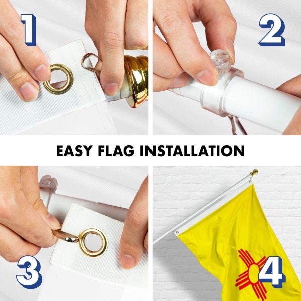 G128 Combo Pack: 5 Ft Tangle Free Aluminum Spinning Flagpole (White) & New Mexico NM State Flag 2.5x4 Ft, ToughWeave Series Embroidered 300D Polyester | Pole with Flag Included - Image 7