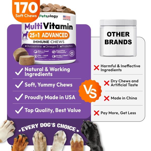 Dog Multivitamin Chewable   Dog Vitamins and Supplements with Glucosamine   170 Chews   Hip & Joint Pet Immune Support Skin & Coat Gut & Heart Health   Senior & Puppy Multivitamin Pet Supplement - Image 5