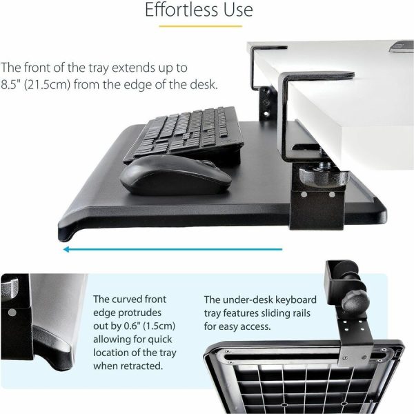 StarTech.com Under Desk Keyboard Tray, Clamp on Keyboard Holder, Up to 12kg/26.5lb, Height Adjustable, Ergonomic Sliding Keyboard Drawer - Image 4