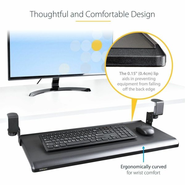 StarTech.com Under Desk Keyboard Tray, Clamp on Keyboard Holder, Up to 12kg/26.5lb, Height Adjustable, Ergonomic Sliding Keyboard Drawer - Image 5