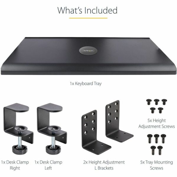 StarTech.com Under Desk Keyboard Tray, Clamp on Keyboard Holder, Up to 12kg/26.5lb, Height Adjustable, Ergonomic Sliding Keyboard Drawer - Image 6