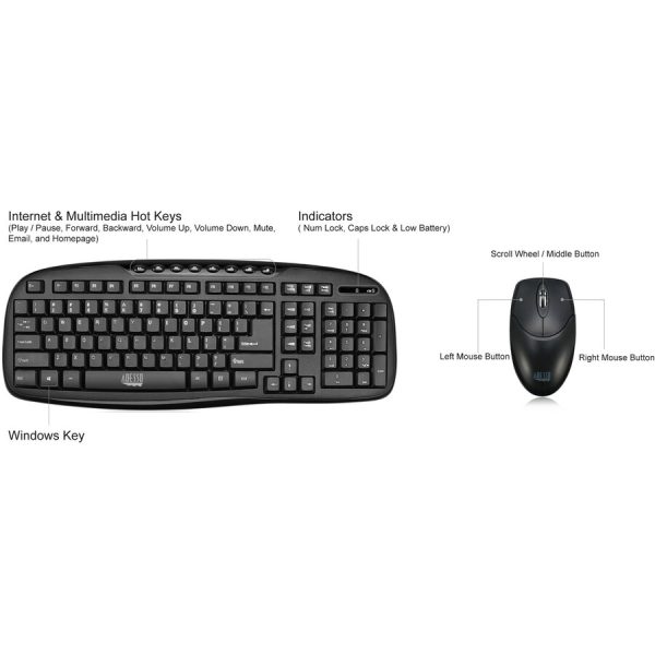 Adesso WKB-1330CB - 2.4 GHz Wireless Desktop Keyboard and Mouse Combo - Image 2