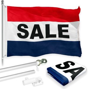 G128 Combo Pack: 6 Feet Tangle Free Spinning Flagpole (Silver) Sale Flag 3x5 ft Printed 150D Brass Grommets (Flag Included) Aluminum Flag Pole
