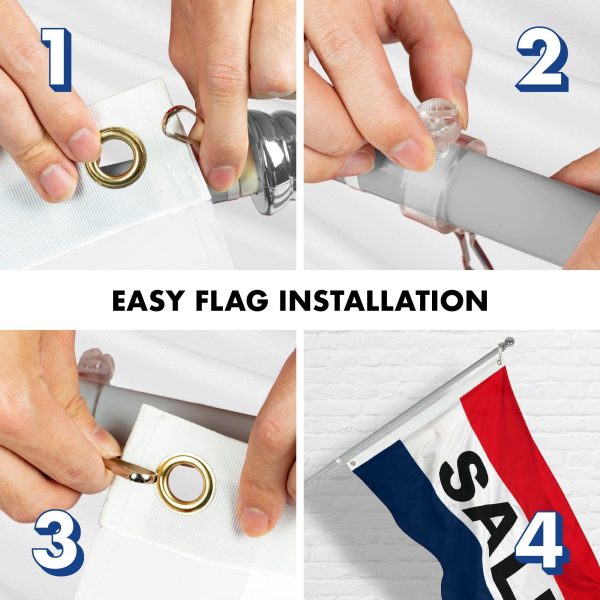 G128 Combo Pack: 6 Feet Tangle Free Spinning Flagpole (Silver) Sale Flag 3x5 ft Printed 150D Brass Grommets (Flag Included) Aluminum Flag Pole - Image 7