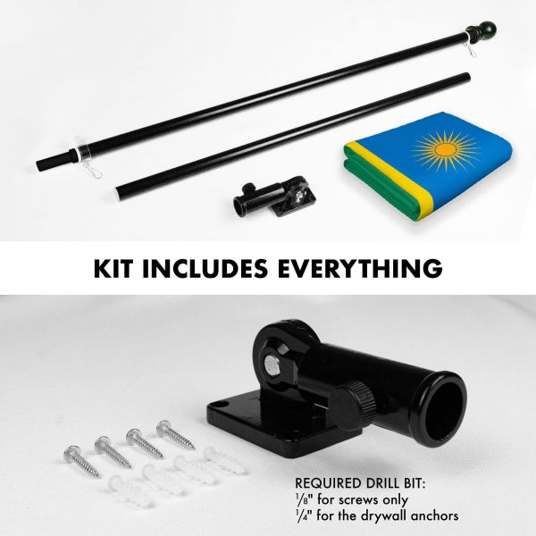 G128 Combo Pack: 6 Ft Tangle Free Aluminum Spinning Flagpole (Black) & Rwanda Rwandan Flag 3x5 Ft, LiteWeave Pro Series Printed 150D Polyester | Pole with Flag Included - Image 2