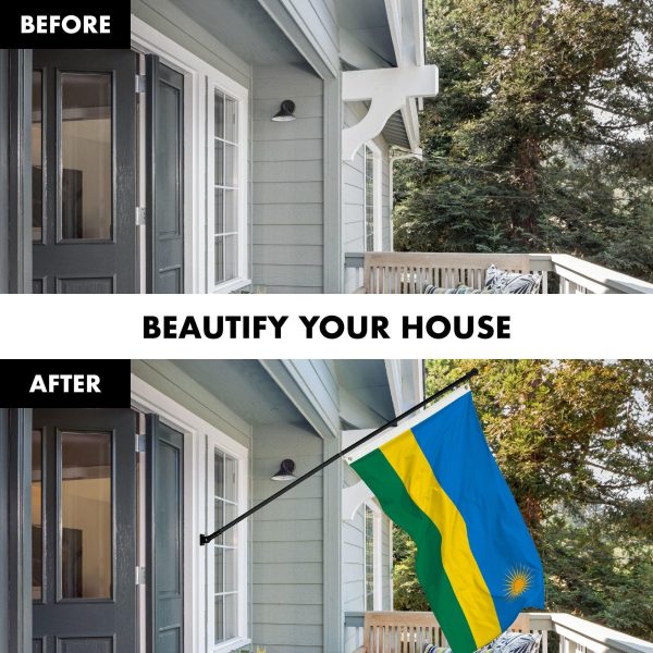 G128 Combo Pack: 6 Ft Tangle Free Aluminum Spinning Flagpole (Black) & Rwanda Rwandan Flag 3x5 Ft, LiteWeave Pro Series Printed 150D Polyester | Pole with Flag Included - Image 3
