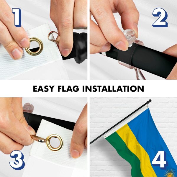 G128 Combo Pack: 6 Ft Tangle Free Aluminum Spinning Flagpole (Black) & Rwanda Rwandan Flag 3x5 Ft, LiteWeave Pro Series Printed 150D Polyester | Pole with Flag Included - Image 7
