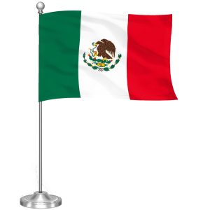 G128 Mexico Mexican Deluxe Desk Flag Set | 8.5x5.5 In | Printed 300D Polyester, with Silver Dome and Base, 15" Metal Pole, Decorations For Office, Home and Festival Events Celebration