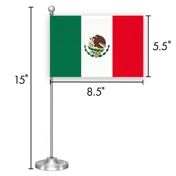 G128 Mexico Mexican Deluxe Desk Flag Set | 8.5x5.5 In | Printed 300D Polyester, with Silver Dome and Base, 15" Metal Pole, Decorations For Office, Home and Festival Events Celebration - Image 7