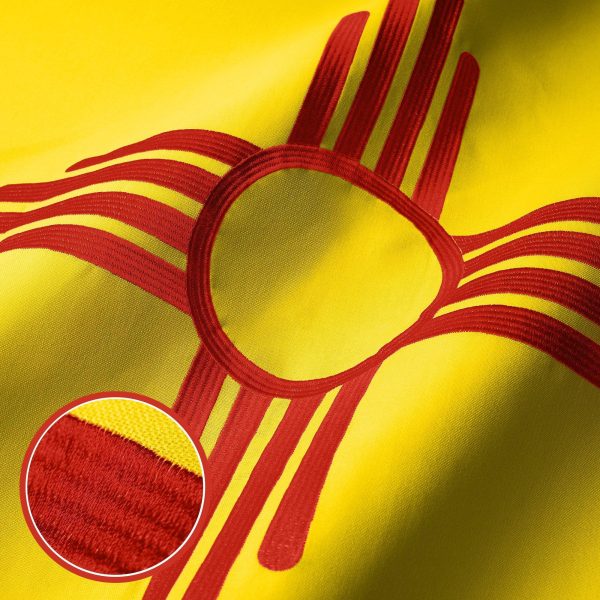 G128 New Mexico State Flag | 2x3 Ft | StormFlyer Series Embroidered 220GSM Spun Polyester | Embroidered Design, Indoor/Outdoor, Brass Grommets, Heavy Duty, All Weather - Image 2