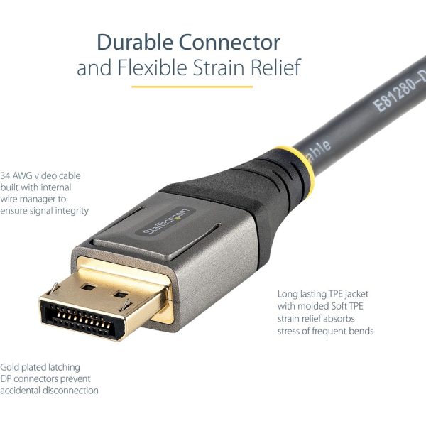 StarTech.com 6ft (2m) VESA Certified DisplayPort 1.4 Cable, 8K 60Hz HDR10, UHD 4K 120Hz Video, DP to DP Monitor Cord, DP 1.4 Cable, M/M - Image 4