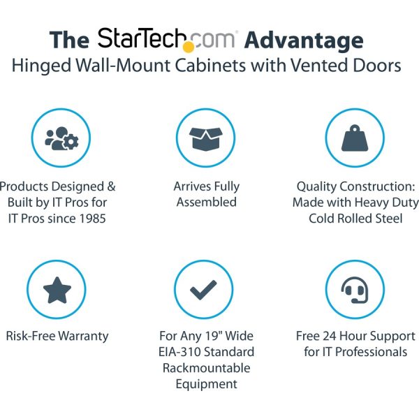 StarTech.com 4-Post 18U Wall Mount Network Cabinet, 19" Hinged Wall-Mounted Server Rack for Data / IT Equipment, Lockable Rack Enclosure - Image 2