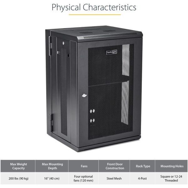 StarTech.com 4-Post 18U Wall Mount Network Cabinet, 19" Hinged Wall-Mounted Server Rack for Data / IT Equipment, Lockable Rack Enclosure - Image 5