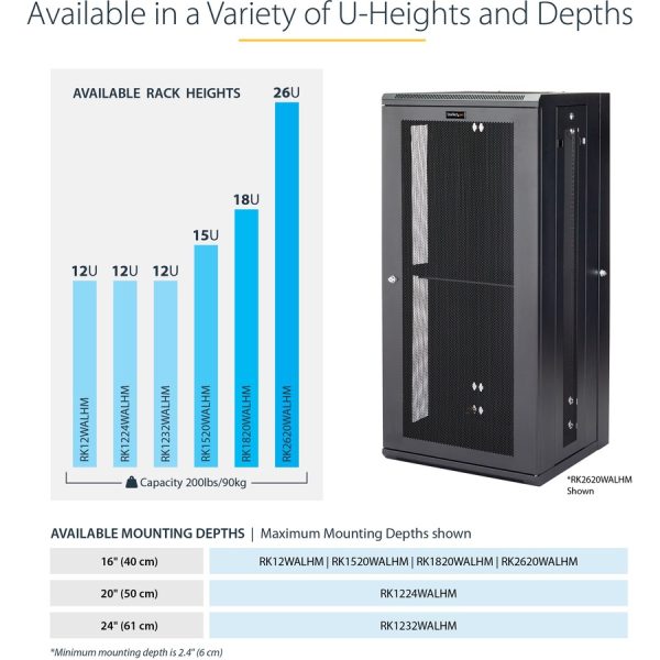 StarTech.com 4-Post 18U Wall Mount Network Cabinet, 19" Hinged Wall-Mounted Server Rack for Data / IT Equipment, Lockable Rack Enclosure - Image 6