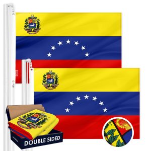 G128 2 Pack: Venezuela 7 Stars Venezuelan Flag | 4x6 Ft | Double ToughWeave Series Double Sided Embroidered 210D Polyester | Country Flag, Embroidered Design, Brass Grommets, Heavy Duty, 2-ply