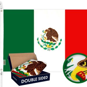 G128 Mexico Mexican Flag | 2.5x4 Ft | Double ToughWeave Series Double Sided Embroidered 210D Polyester | Country Flag, Embroidered Design, Indoor/Outdoor, Brass Grommets, Heavy Duty, 3-ply