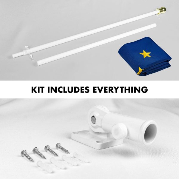 G128 Combo Pack: 5 Ft Tangle Free Aluminum Spinning Flagpole (White) & Alaska AK State Flag 2x3 Ft, ToughWeave Series Embroidered 300D Polyester | Pole with Flag Included - Image 2