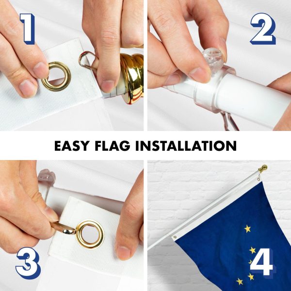 G128 Combo Pack: 5 Ft Tangle Free Aluminum Spinning Flagpole (White) & Alaska AK State Flag 2x3 Ft, ToughWeave Series Embroidered 300D Polyester | Pole with Flag Included - Image 7