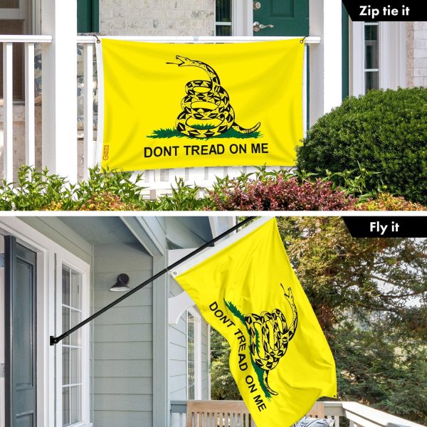 G128 Combo Pack: 6 Ft Tangle Free Aluminum Spinning Flagpole (Black) & Gadsden Don't Tread On Me Flag 3x5 Ft, LiteWeave Pro Printed 150D Polyester, 4 Corner Brass Grommets | Pole with Flag Included - Image 3