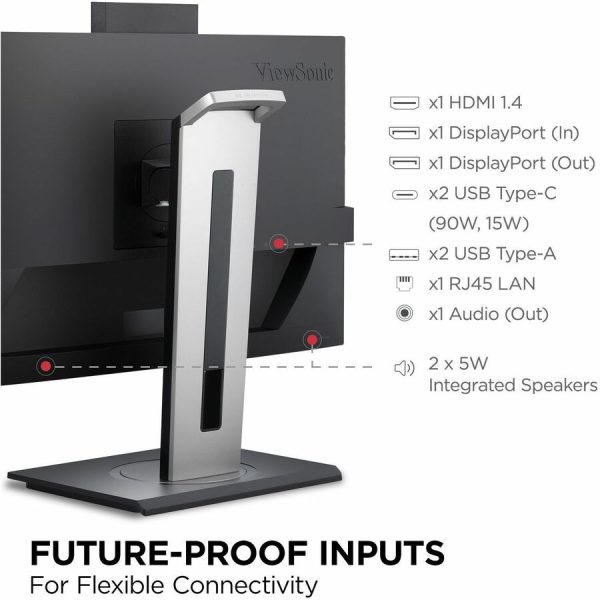 ViewSonic VG2457V 24 Inch 1080p Video Conference Docking Monitor with Windows Hello Compatible IR Webcam, Advanced Ergonomics, and 90W USB C for Home and Office - Image 10