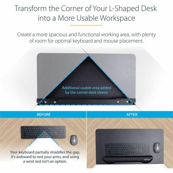 StarTech.com Steel Desk Corner Sleeve, For L-Shaped/Corner Desk, Up to 1.5in (38.1mm) Thick, Increase Space for Keyboard/Mouse, Desk Tray - Image 9