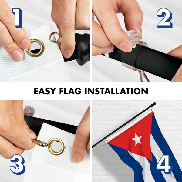 G128 Combo Pack: 6 Feet Tangle Free Spinning Flagpole (Black) Cuba Cuban Flag 3x5 ft Printed 150D Brass Grommets (Flag Included) Aluminum Flag Pole - Image 7