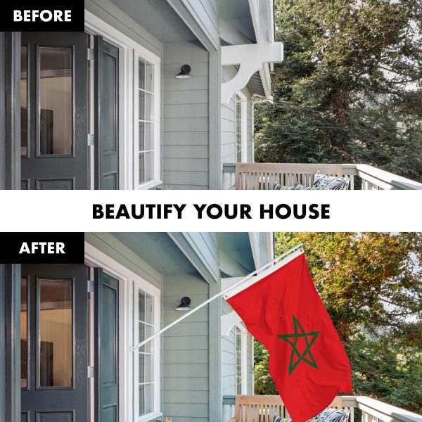 G128 Combo Pack: 6 Feet Tangle Free Spinning Flagpole (White) Morocco Moroccan Flag 3x5 ft Printed 150D Brass Grommets (Flag Included) Aluminum Flag Pole - Image 3