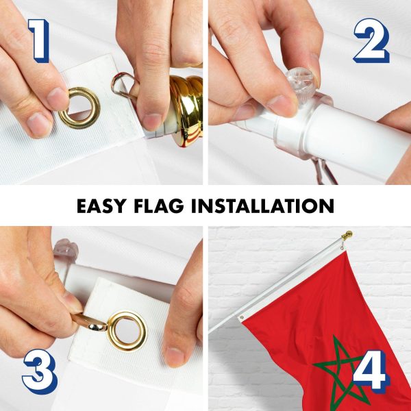 G128 Combo Pack: 6 Feet Tangle Free Spinning Flagpole (White) Morocco Moroccan Flag 3x5 ft Printed 150D Brass Grommets (Flag Included) Aluminum Flag Pole - Image 7