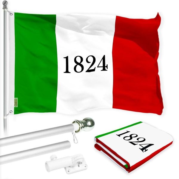 G128 Combo Pack: 6 Ft Tangle Free Spinning Flagpole (Silver) & Alamo 1824 Flag 3x5 Ft Printed 150D Polyester, Brass Grommets (Flag Included) Aluminum Flag Pole