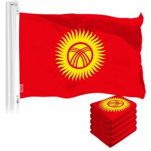 G128 5 Pack: Kyrgyzstan Kyrgyz Flag | 3x5 Ft | LiteWeave Pro Series Printed 150D Polyester | Country Flag, Indoor/Outdoor, Vibrant Colors, Brass Grommets, Thicker and More Durable Than 100D 75D Poly