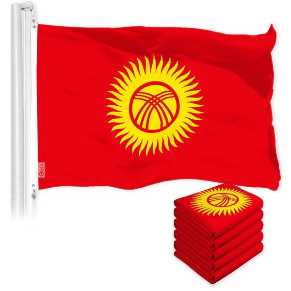 G128 5 Pack: Kyrgyzstan Kyrgyz Flag | 3x5 Ft | LiteWeave Pro Series Printed 150D Polyester | Country Flag, Indoor/Outdoor, Vibrant Colors, Brass Grommets, Thicker and More Durable Than 100D 75D Poly
