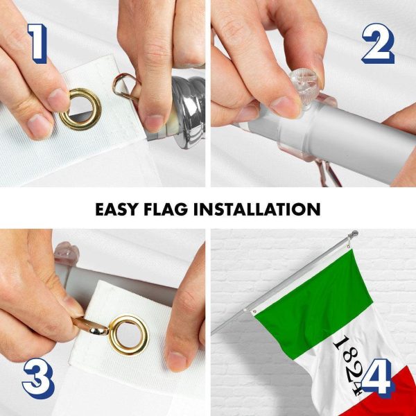 G128 Combo Pack: 6 Ft Tangle Free Spinning Flagpole (Silver) & Alamo 1824 Flag 3x5 Ft Printed 150D Polyester, Brass Grommets (Flag Included) Aluminum Flag Pole - Image 7