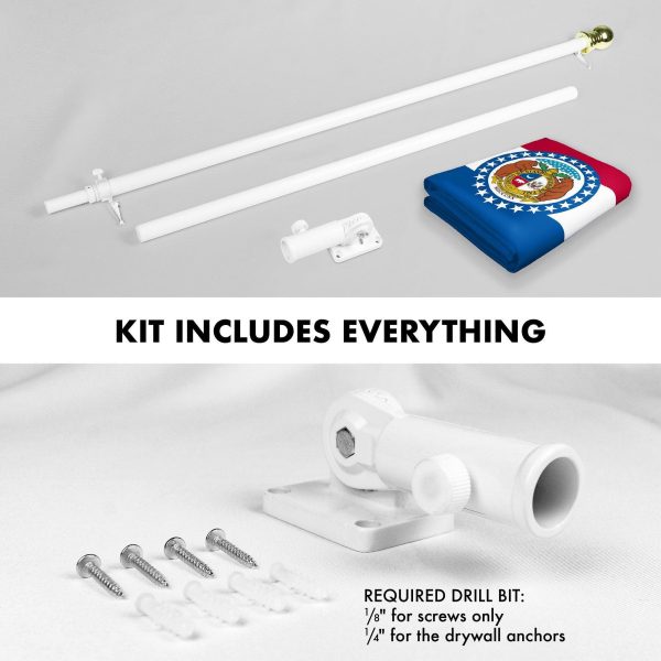 G128 Combo Pack: 6 Ft Tangle Free Spinning Flagpole (White) & Missouri Flag 3x5 Ft Printed 150D Polyester, Brass Grommets (Flag Included) Aluminum Flag Pole - Image 2