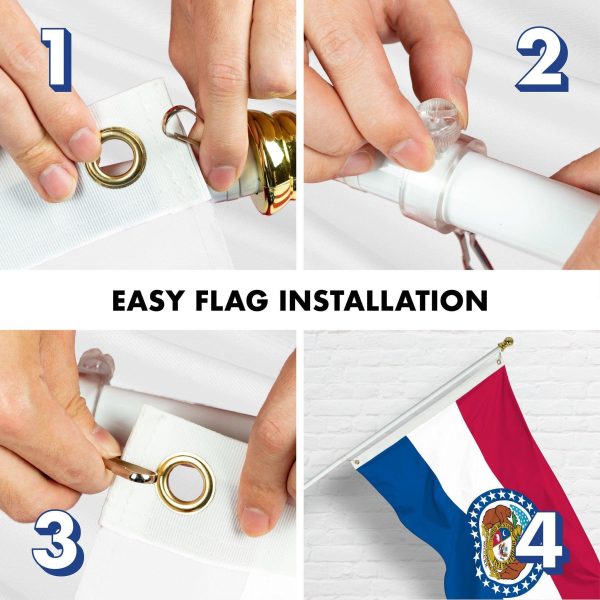 G128 Combo Pack: 6 Ft Tangle Free Spinning Flagpole (White) & Missouri Flag 3x5 Ft Printed 150D Polyester, Brass Grommets (Flag Included) Aluminum Flag Pole - Image 7