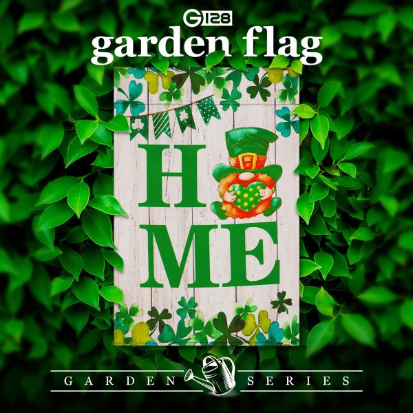G128 Garden Flag Home St. Patrick's Day Gnome with Green Heart 12"x18" Blockout Fabric - Image 2