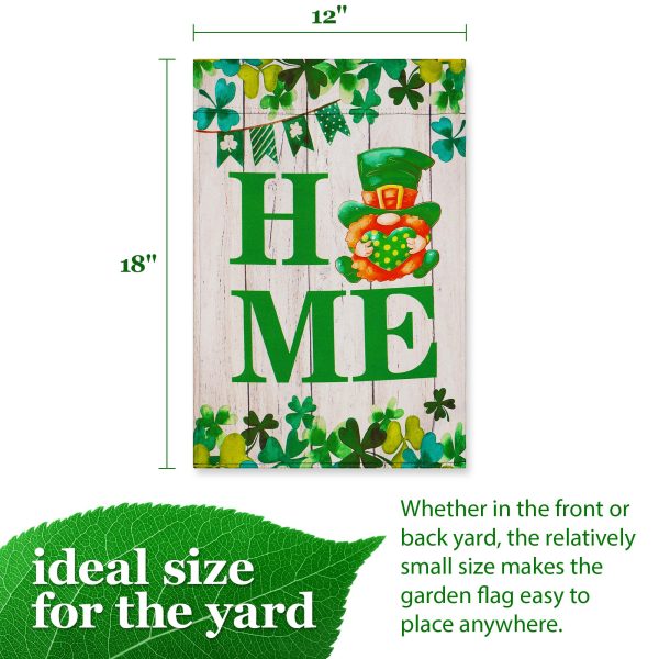 G128 Garden Flag Home St. Patrick's Day Gnome with Green Heart 12"x18" Blockout Fabric - Image 4