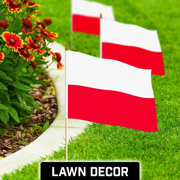 G128 30 Pack Handheld Poland Polish Stick Flags | 12x18 In | Printed 150D Polyester, Country Flag, Solid Wooden Stick, Spear Gold Tip - Image 3