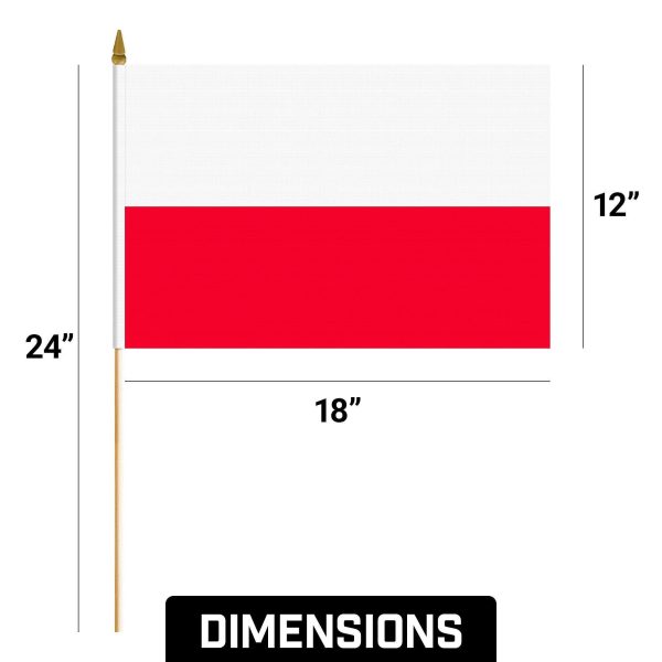 G128 30 Pack Handheld Poland Polish Stick Flags | 12x18 In | Printed 150D Polyester, Country Flag, Solid Wooden Stick, Spear Gold Tip - Image 9