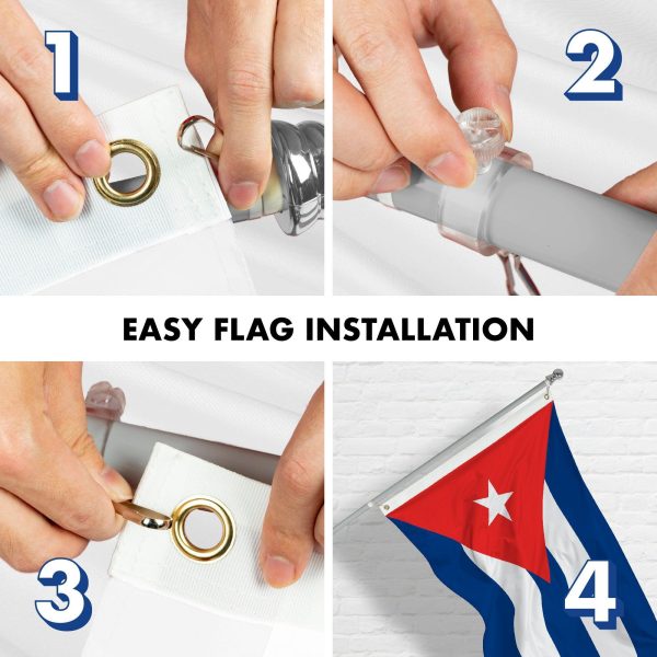 G128 Combo Pack: 6 Feet Tangle Free Spinning Flagpole (Silver) Cuba Cuban Flag 3x5 ft Printed 150D Brass Grommets (Flag Included) Aluminum Flag Pole - Image 7