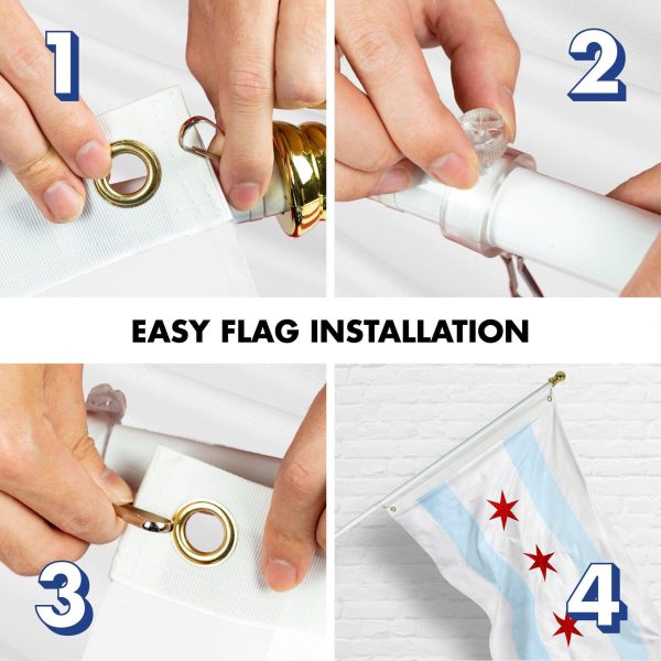 G128 Flag Pole 6 FT White Tangle Free & Chicago Flag 3x5 FT Combo Embroidered 300D Polyester - Image 7