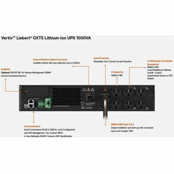 Vertiv Liebert GXT5 Lithium-Ion Online UPS 1000VA/1000W 120V Tower/Rack UPS - Image 3